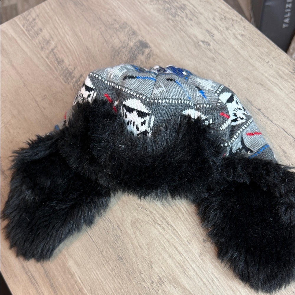 Star Wars Gray and Black Storm trooper Kids Hat with Faux Fur